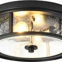 Black Ceiling Light Fixtures Flush Mount Light, 2 Bulb with Glass Flush Mount Ceiling Lights Fixture Bedroom, Indoor Outdoor Ceiling Lights for Porch Hallway Kitchen