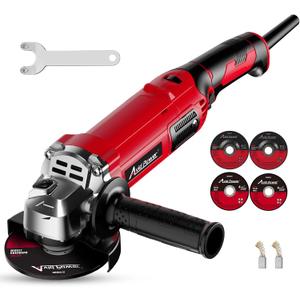 AVID POWER Angle Grinder 4-1/2 Inch 8.0 Amp 1000W Electric Grinder Tool 7-Variable-Speed Metal Grinder, 11,500 RPM, Paddle Switch with Lock-on Button, Cutting & Grinding Wheels and Side Handle - Red