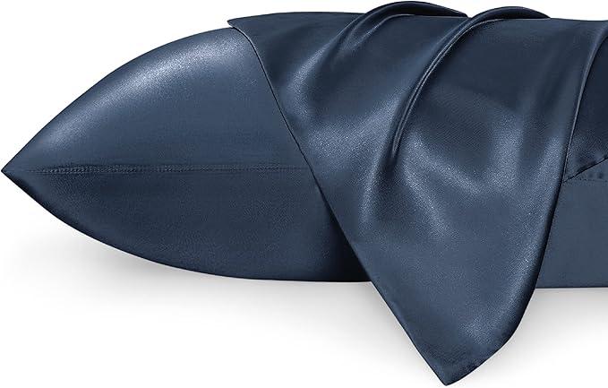 Bedsure King Size Satin Pillowcase Set of 2 - Dusty Rose Silky Pillow Cases for Hair and Skin with Envelope Closure, Similar to Silk Pillow Cases, Gifts for Women Men, 20x36 Inches Navy