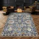 RUGSURE Washable Area Rugs - Perfect for Living Room, Bedroom, Kids Room, Nursery - Stain & Water Resistant Non-Slip, Pet & Child Friendly, Vintage Tribal Area Rugs (Navy, 36" x 58" Inch)