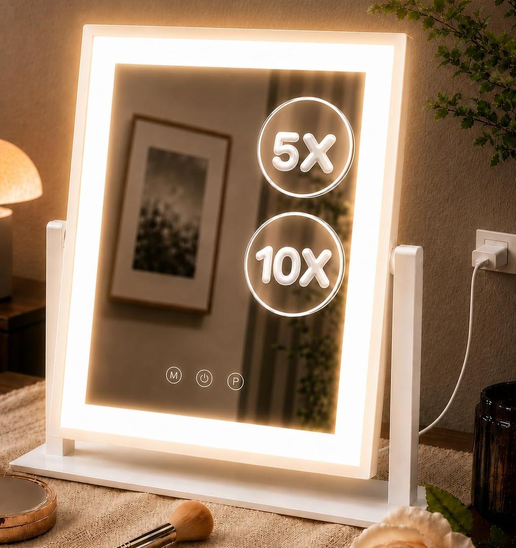 DECADENCE 14.1 x 12.1 in Lighted Makeup Mirror, 10X/5X Magnifiers