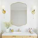 VIWILII Gold Wall Mirror 32"x24", Scalloped Vanity Mirror Rust-Proof Metal Frame - Hangs Vertically/ Horizontally Decorative Bathroom Mirror for Vanity, Bedroom & Entryway