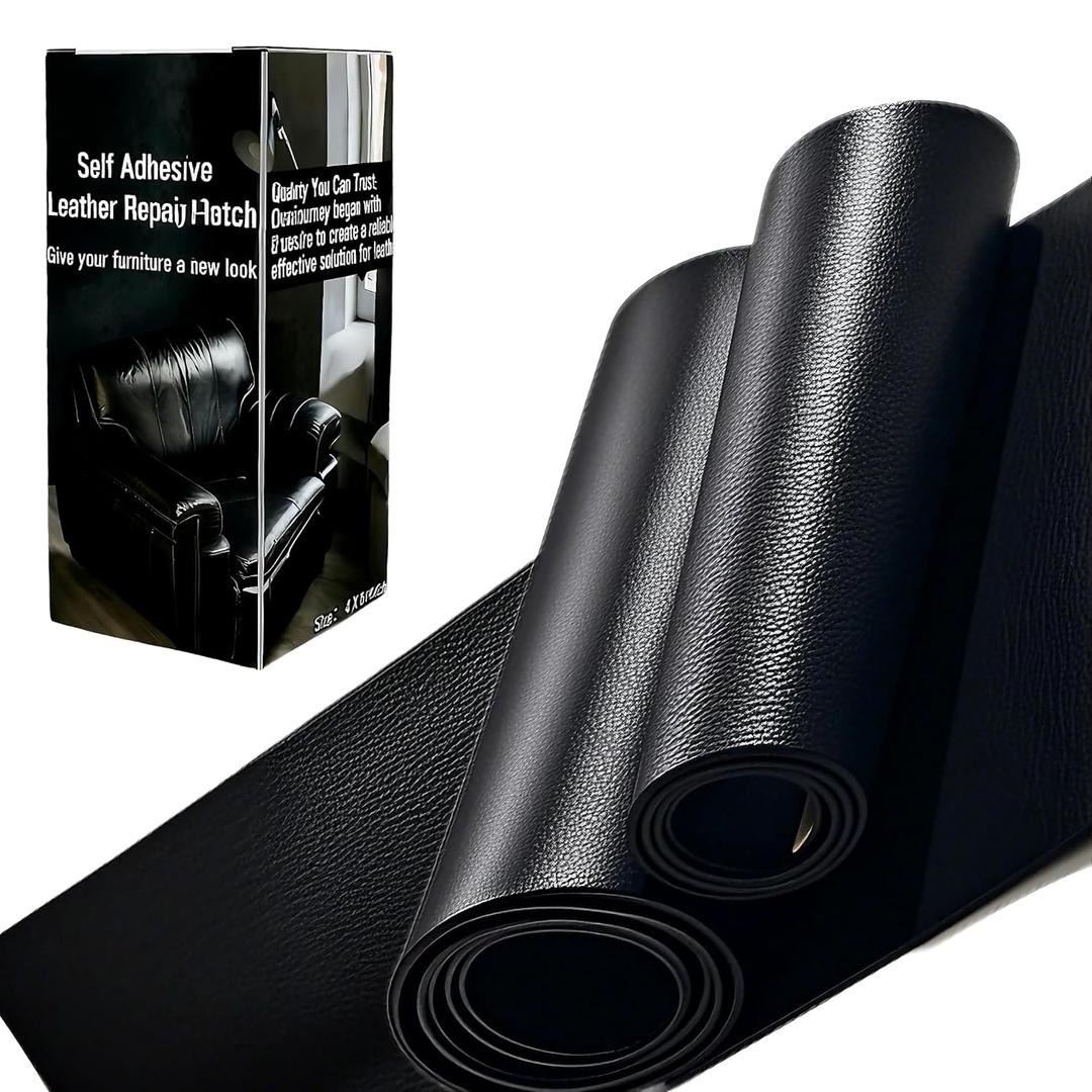 Leather Repair Patch Tape, 4 x 61 inches, Self Adhesive Leather Repair Patch, Easy-to-Apply, Vinyl Leather Repair Kit for Furniture, Couch, Car Seats, Handbags - Black