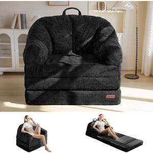 MAXYOYO Folding Sofa Bed with Backrest, Boneless Fold Out Couch Bed with Handle, 2 in 1 Convertible Bean Bag Chair to Floor Sofa Lounger, Comfy Folding Couch for Bedroom & Living Room, Black, Large