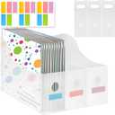 12 Pcs Vertical Desk File Organizer, Plastic Magazine Folder Holder, 12"x12" Paper Storage Organizer, Foldable Scrapbook Paper Organizer with 18 Pcs Sticky Index Tabs