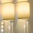 Plug in Wall Sconce, 3 Color, Set of Two, Industrial Wall Lamp with Plug in Cord, Rustic Fixture, On/Off Switch Vintage Wall Light Fixture for Headboard Bedroom Porch (White)