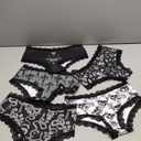 WDIRARA Women's 5 Pack Set Goth Graphic Print Mesh Sheer Lace Trim Mid Rise Underwear Briefs (Medium, Multicolor Black)