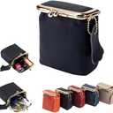 Vynoraxis Genuine Leather Mini Jewelry Box & Vintage Wallet for Women - Compact Travel Coin Purse, Lipstick Storage Organizer, Retro Leather Clutch Case (Black)