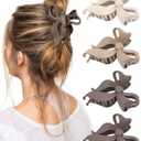 4 PCS Bow Hair Clips Bow Claw Clip for Women, Large Hair Claw Clips for Thin Thick Long Hair Cute Nonslip Bows (Dark khaki+light khaki+Dark Brown+Beige)