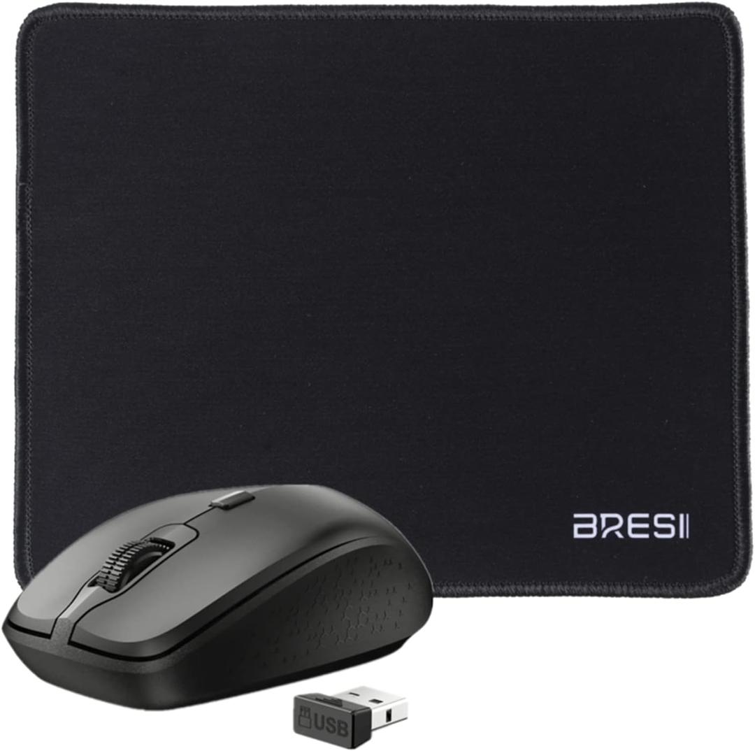 BreSii Ergonomic Bluetooth Mouse and Mouse Pad for Laptop, Silent Mouse with 3-Levels DPI, USB Nano Receiver for Android PC Notebook Computer Mac-Black