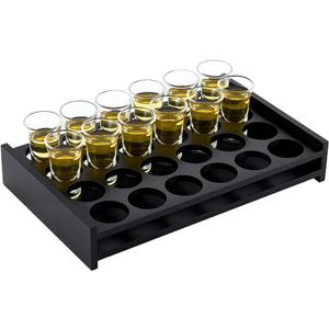 peacoblue Shot Glasses Holder Tray 24 Shot Glass with Tray for Whiskey, Tequila, Soju, Rustic Wooden Glasses Shot Tray Organizer Display Stand for Party, Bars & Home Entertaining(Not Include Wine Cup)