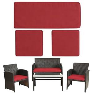 Thankyall 3 Pack Outdoor Patio Furniture Cushion Covers, Waterproof Replacement Loveseat Covers- 42×18×2, 19×19×2 Fit 4-Piece Wicker Rattan Sofa, Loveseat & Chairs, Cover Only (Red)