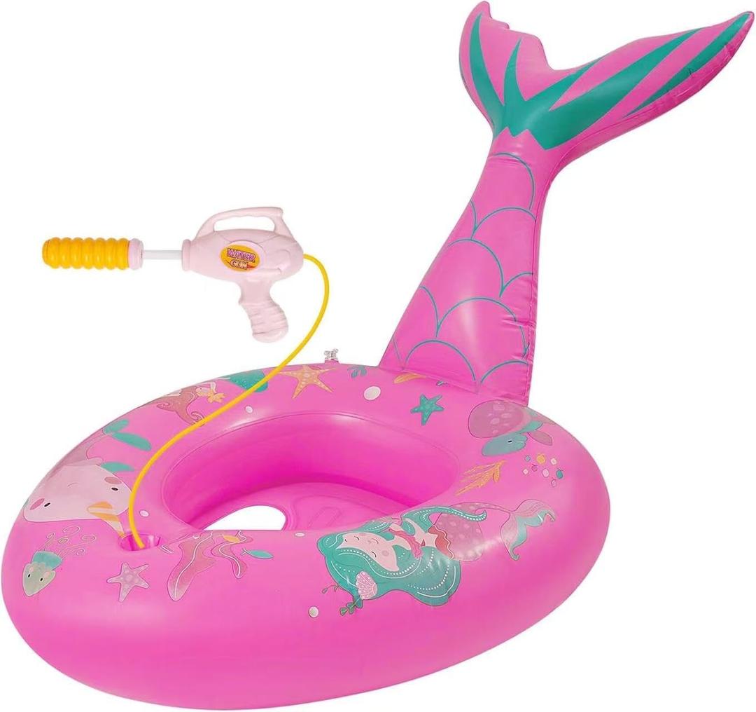 Inflatable Floating Pool Toys for Kids Pool Float Swimming Ring Beach Water Floats Shark Boat with Water Gun Inflated Ride on Float Summer Water Games Toy for Boys Girls