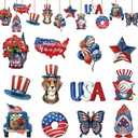 4th of July Decorations Home Party Hanging Door Decor Wooden Outdoor Type Design Sign Door Hanger for Outdoor Farmhouse Porch Front Door, Red White and Blue Decorations 24pcs
