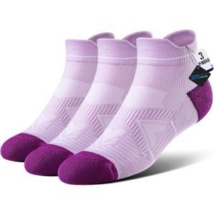 BRISIRA Coolmax Bamboo Viscose Women Compression Running Ankle Socks No Show Athletic Wicking Thick Cushioned Arch Support (8-10, 3 Pairs Purple High)