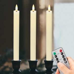 Flameless Taper Candles with Rmote, 9.6" Real Wax Battery Operated Candles with 3D Wick, 3 Pack Led Flickering Candlesticks, Electric Candle for Home, Wedding, Party Decor, Ivory