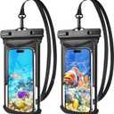 2 Pack Waterproof Phone Pouch- 3D Design Cellphone Dry Bag [Beach Cruise Essentials], IPX8 Waterproof Phone Case for 16/15/14/13/12/11 Pro Max Plus Samsung Up to 7.5", Black+Black