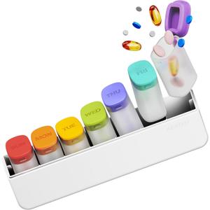Weekly Pill Organizer 1 Time a Day - Travel Pill Box 7 Days, Large Medicine Pill Case Container for Daily Medication Vitamin Supplement Fish Oil, Portable Week Pills Organizers Holder Dispenser, White
