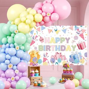Pastel Rainbow Birthday Decorations for Girls,Macaron Balloon Arch Garland,Macaron Banner Balloons for Girls 30th 40th