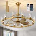 44" Wagon Wheel Chandelier Ceiling Fans with Lights and Remote with APP