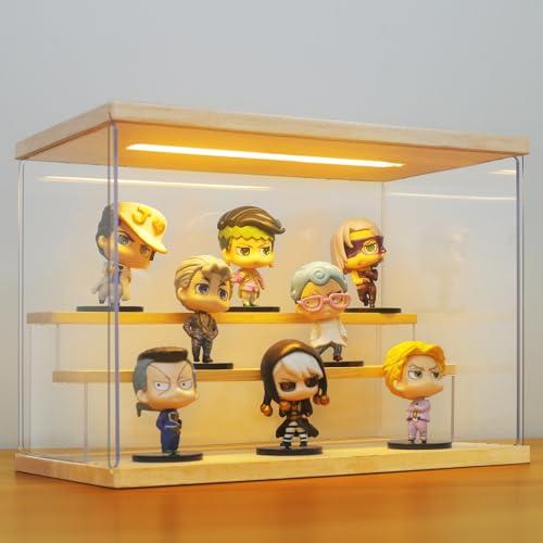 AZEYN Clear Acrylic Display Case with Light , 3 Tier Display Box Stand Assembly Dustproof Protection Showcase for Collectibles Action Figures (12.6×7×9in; 32×18×23cm)