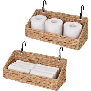 StorageWorks Woven Wall Baskets for Storage, Water Hyacinth Baskets for Shelf, Wall Storage for Kitchen and Bathroom, Hanging Baskets for Organizing, 2 Pack