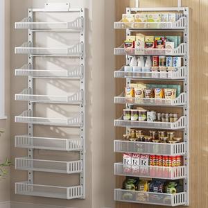 POKIPO Over the Door Pantry Organizer 8-Tier, Large Metal Door Spice Rack with Adjustable Basket, 2 in 1 Wall Mount or Hanging Heavy-Duty Pantry Door Storage Shelf for Kitchen and Bathroom, White