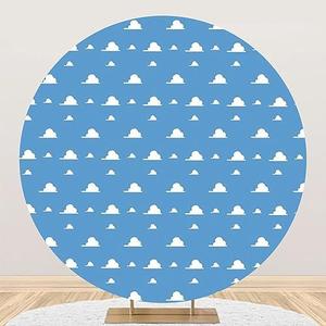Renaiss 7.2x7.2ft Blue Sky White Cloud Round Backdrop Cover Boy Story Cartoon Toy Theme Circle Photography Background Kids Hero Newborn Welcome Baby Shower Birthday Party Decor Arch Photo Booth Props