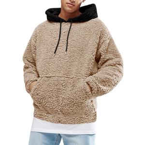 Runcati Mens Fuzzy Sherpa Pullover Hoodie Sweatshirts Long Sleeve Sport Front Pocket Military Fall Outwear Winter Hooded (Beige, L)