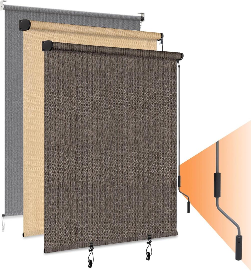 HOMEDEMO Outdoor Roller Shades for Patio, 6'W x 6' H(WxH) Mocha Roll up Shade for OutsideSun Roller Shade Cloth Roll Blinds Cordless Waterproof for Porch Gazebo Pergola Balcony Backyard