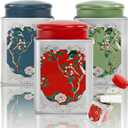 3 Pack Airtight Tea Tin Canister, 38 OZ Tinplate Empty Loose Tea Box, Chinese Style Jar with Double Lids, Matcha Tin Containers, Vintage Square Coffee Canisters for Candy Nut Spice Kitchen