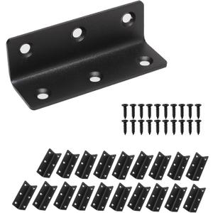 L Bracket, Heavy Duty Corner Brace, 20 Pack 3.2" Metal Shelf Bracket Angle Bracket for Shelves, Black Metal Braces for Wood