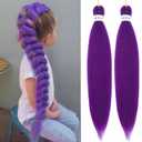 Purple Braiding Hair Pre Stretched Synthetic Braiding hair Extensions for Braids, Purple Hair Extensions for Stage Party Halloween Costume Cosplay 48 Inch 2 Packs