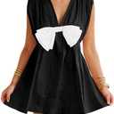 Wenrine Womens Summer Sleeveless Mini Dress Casual V Neck Bowknot Loose Babydoll Beach Dresses S