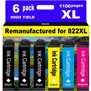 for 822XL Remanufactured for Epson 822 Ink Cartridges Pro WF-3820 WF-3823 WF-4820 WF-4830 WF-4833 WF-4834 Printer 6 Pack