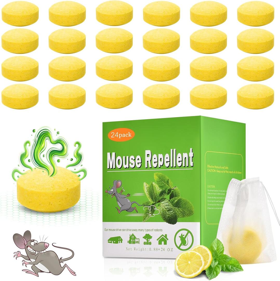 Mouse Repellent 24pcs Peppermint Oil Moth Balls for Rodents, Deterrent Rats Squirrel Mice Repellent for Car,Kitchen,Warehouse,Outdoor and Indoor, Safe for Humans & Pets