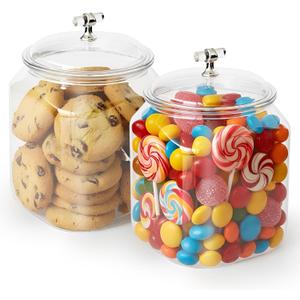 2 Pack 150 oz Candy Jars with Lids Clear Plastic Cookie Jar Large Unbreakable Candy Storage Containers Wide Mouth Airtight Candy Jars for Candy Buffet Cookies Snacks Kitchen Organization