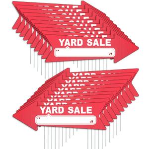 Yard Sale Red Arrow Signs with Stakes-16 x 5 in Double Sided,Outdoor Estate Sale Signs for Business,This Way Arrow Yard Signs,Plastic Garage Sale Sign Outdoor (20)