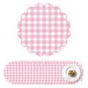100 Pcs Checkered Paper Placemats Pink Gingham Place Mats 13.5 Inch Disposable Round Decorative Dining Table Mat with Scalloped Edge Paper Cutouts Decor for Picnic BBQ Table Party Supplies