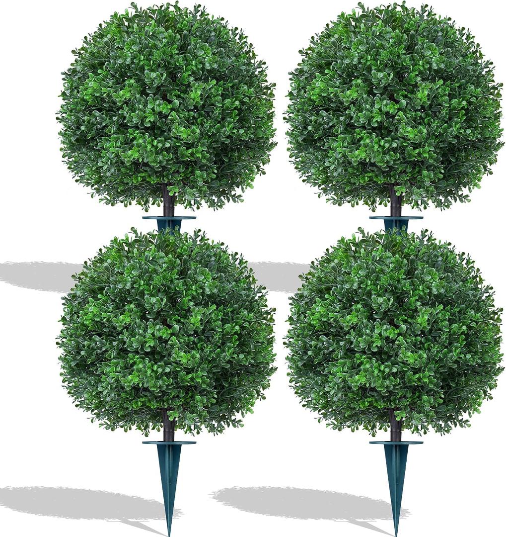 4Pcs Artificial Boxwood Topiary Ball Trees,Faux Boxwood Shrubs