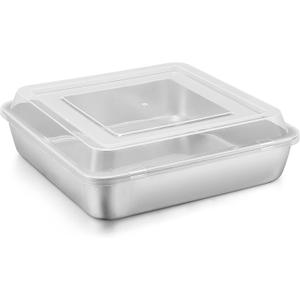 E-far 9 x 9-Inch Baking Pan with lid, Square Cake Brownie Baking Pans Stainless Steel Bakeware, Non-toxic & Healthy, Easy Clean & Dishwasher Safe - 2 Pieces(1 Pan + 1 Lid)