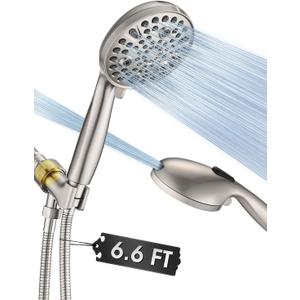 High Pressure 10-Setting Handheld Shower Head, 5" Detachable Shower Spray, 79" Extra Long Stainless Steel Hose, Adjustable Bracket - Brushed Nickel