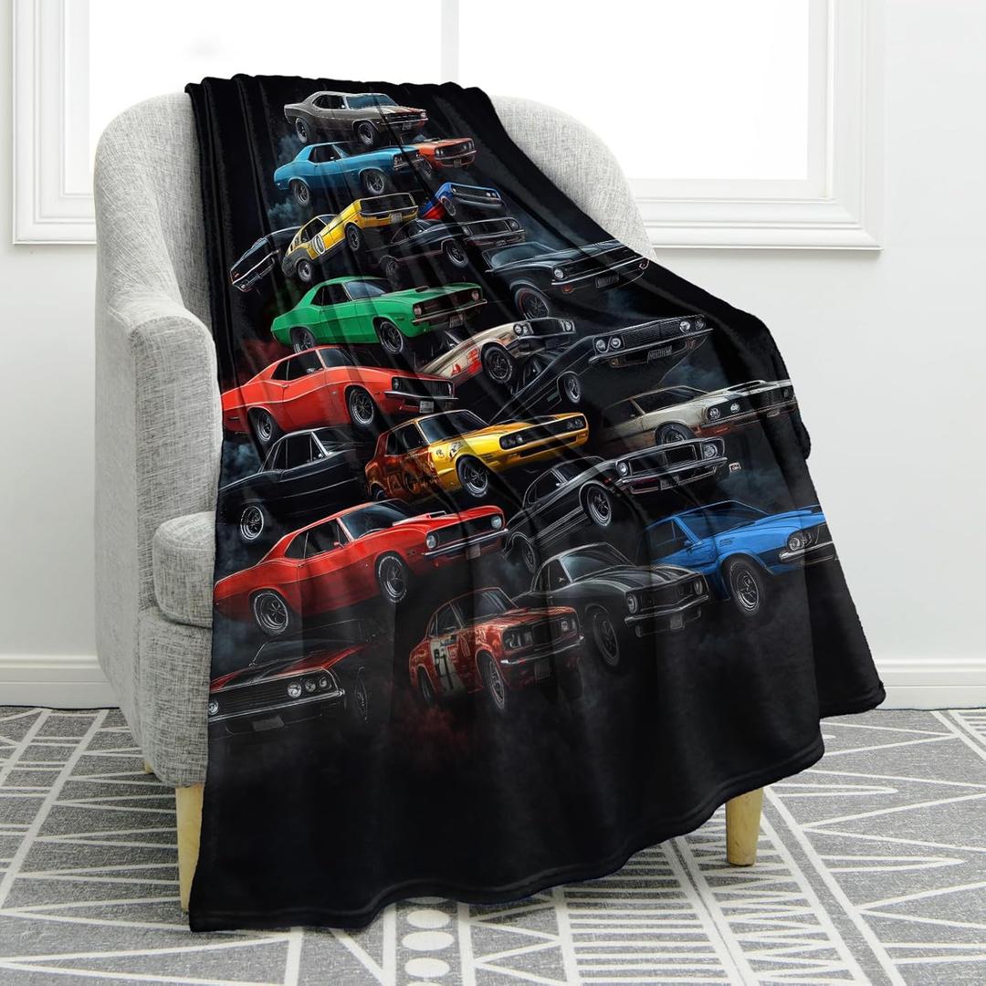 Jekeno Car Gifts Blanket for Man Son Brother Birthday Valentines Christmas Soft Cozy Plush Kids Teen Adults Throw Presents Decor for Classic Car Lovers Home Bedroom Living Room Sofa Couch 50"x60"
