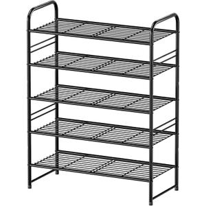 Shoe Rack, 5-Tier Metal Shoe Shelf Storage Organizer for Closet, Entryway, Stackable Black
