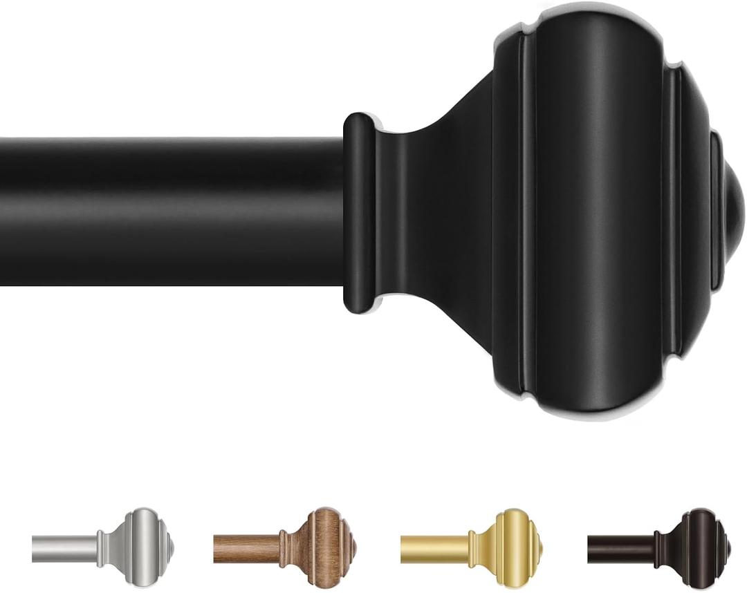 USFOOK Black Curtain Rod 32 to 58 Inch(2.6 to 4.8 ft) with Brackets, 7/8 Inch Splicing Single Curtain Rods for Windows 20 to 54 In, Adjustable Decorative Curtain Pole with Square Finials