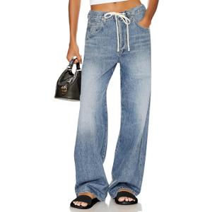 Cicy Bell Womens Wide Leg Jeans Drawstring High Waisted Baggy Straight Leg Jeans Trendy Boyfriends Denim Pants with Pockets (M)