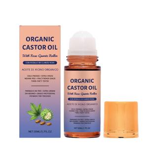 Organic Castor Oil,100% Cold Pressed Moisturizing Oil,for Skin, Brows & Lashes and less mess 1.7oz (Non-Quartz Roller)