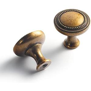Goo-Ki 4 Pack Antique Brass Cabinet Knobs Solid Zinc Alloy Hardware - Vintage Brass Kitchen Drawer Knobs Single Hole/Screw Bar Drawer Pulls Cabinet Handles
