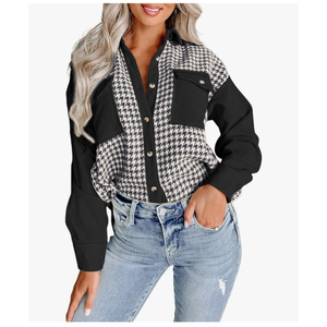 Dokotoo Womens Corduroy Color Block Button Down Shirts Casual V Neck Plaid Long Sleeve Oversized Blouses Tops