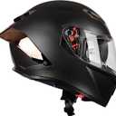 Full Face Motorcycle Helmet with Bluetooth DOT - Wide Panoramic View Street Bike Helmets for Men Women Adults, Internal Sun Visor, Removable Liner 
(Matte Black, M)